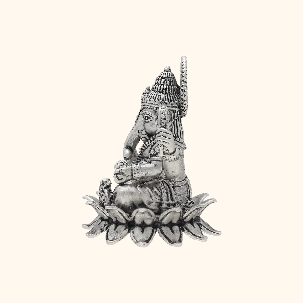 Antique 925 Silver Matte Ganesh Murti - Image 3