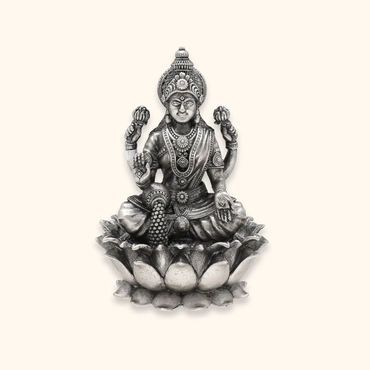 Antique 925 Silver Matte Laxmi Idol - Image 2